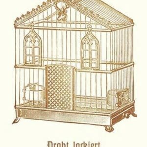 Ornate Brown Bird Cage B - Art Print