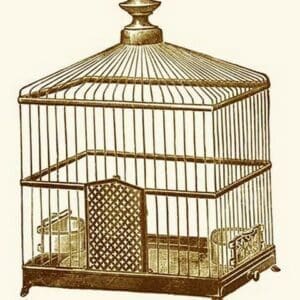 Ornate Brown Bird Cage J - Art Print