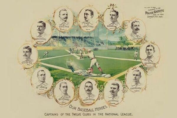 Our baseball heroes - captains of the twelve clubs in the National League by Richard K. Fox - Art Print