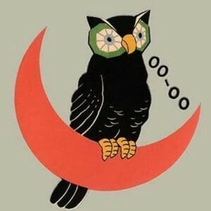 Owl on Crescent Moon - Art Print