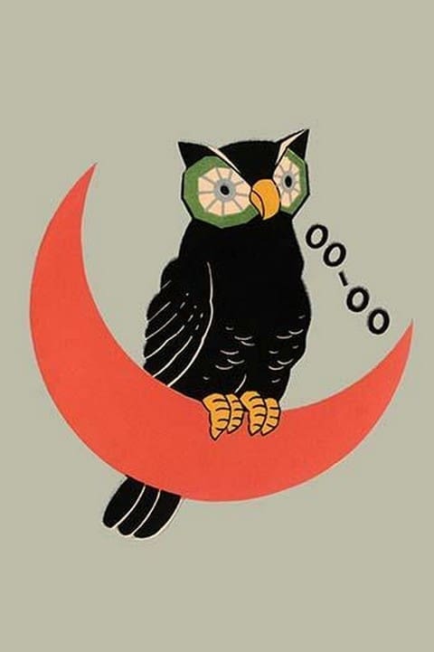 Owl on Crescent Moon - Art Print