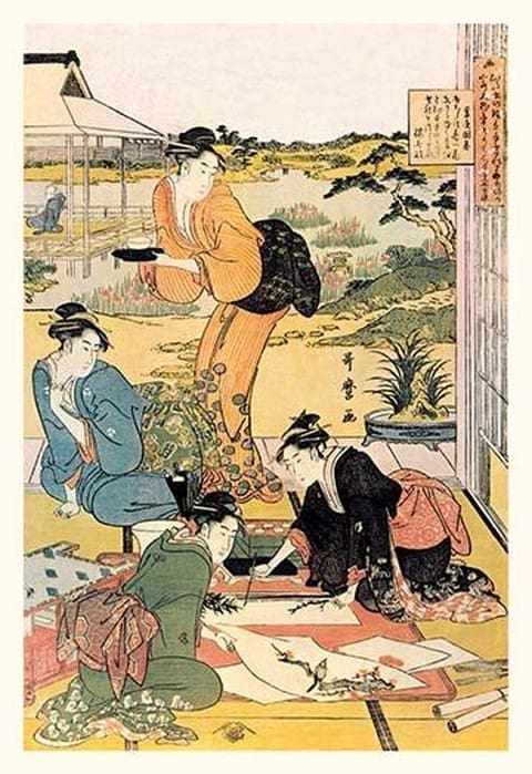 Painting in the Garden by Utamaro - Art Print