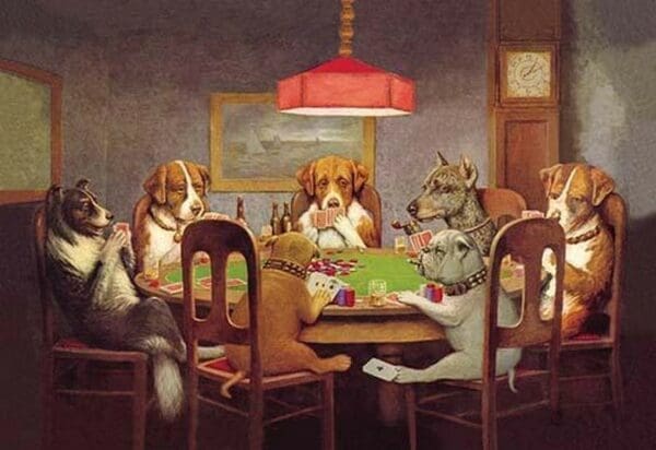 Passing the Ace Under the Table (Dog Poker) by C.M. Coolidge - Art Print