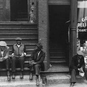 People sitting on front porches in Negro section of Chicago