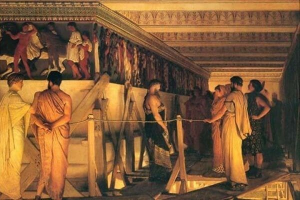 Phidias Showing the Frieze of the Parthenon to his Friends by Sir Lawrence Alma-Tadema - Art Print