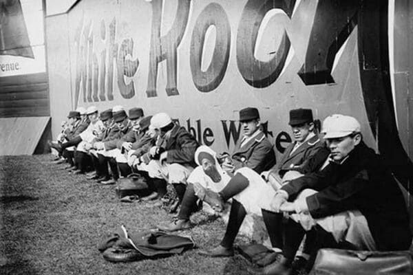 Philadelphia Americans Relax by sitting along the Center Field Fence at the Park - Art Print