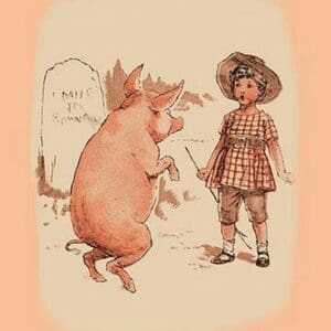 Pig on Hind Legs and Little Girl - Art Print