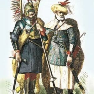 Polish and Russian Costumes: Lance Bearing and Armed Horsemen - Art Print