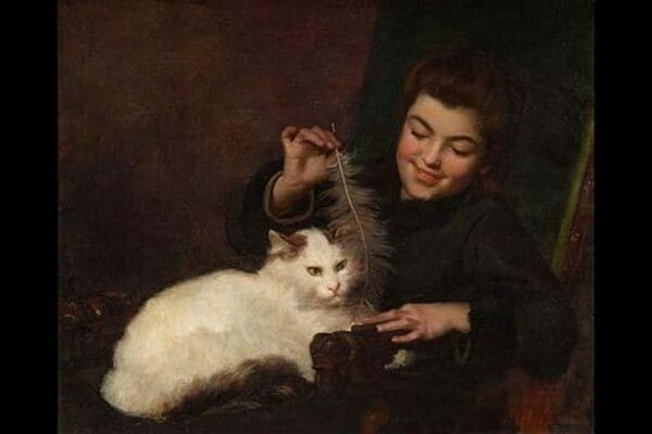 Portrait of a Girl with Cat by Antoine Jean Bail - Art Print