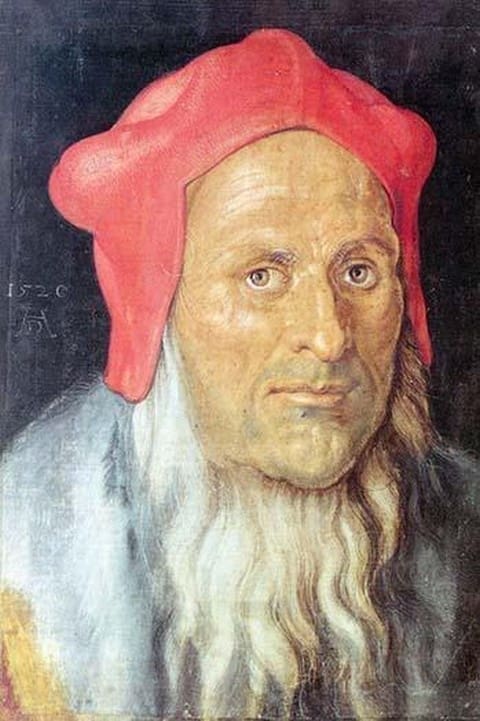 Portrait of a bearded man with red cap by Albrecht Durer - Art Print