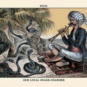 Puck Magazine: Our Local Snake-Charmer by Bernhard Gillam - Art Print