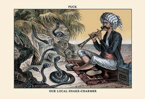 Puck Magazine: Our Local Snake-Charmer by Bernhard Gillam - Art Print