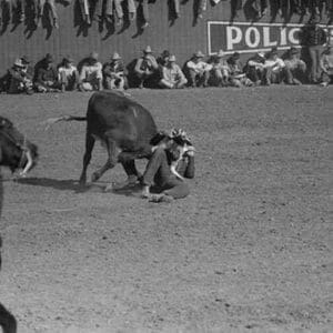 Rodeo Performer Bulldogging a Calf by Russell Lee - Art Print