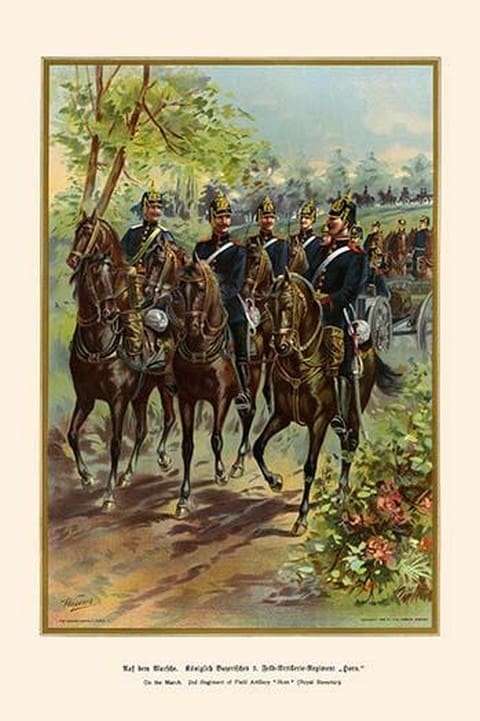 Royal Bavarian' Horn' Field Artillery on the March - 2nd Regiment by G. Arnold - Art Print