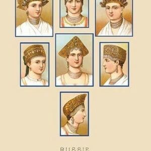 Russian Hats and Hairstyles #2 by Auguste Racinet - Art Print