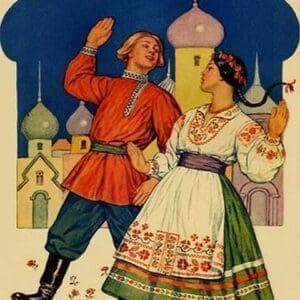 Russian dancers in a folk costume by Needlecraft Magazine - Art Print