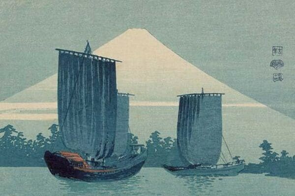 Sailboats and Mount Fuji. by Uehara Konen - Art Print