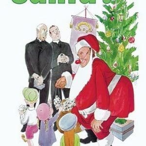 Santa Gives Toys to Children while Two Priests Look on by Dorothy McKay - Art Print