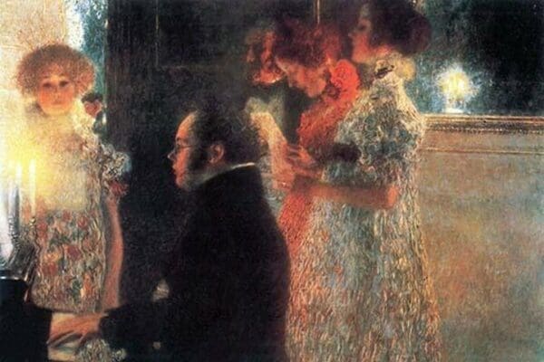 Schubert at the piano by Gustav Klimt - Art Print