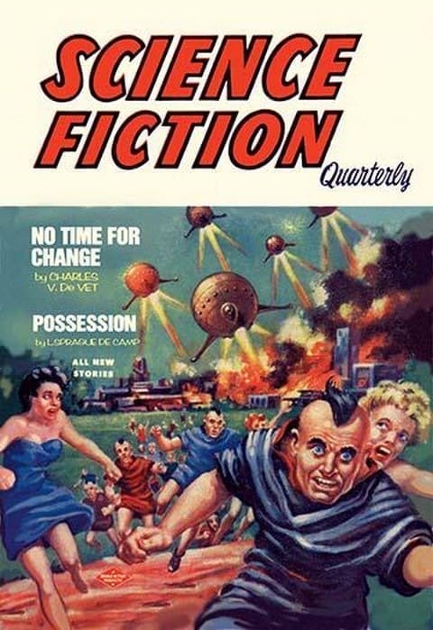 Science Fiction Quarterly: Citizens Flee UFO Attack - Art Print