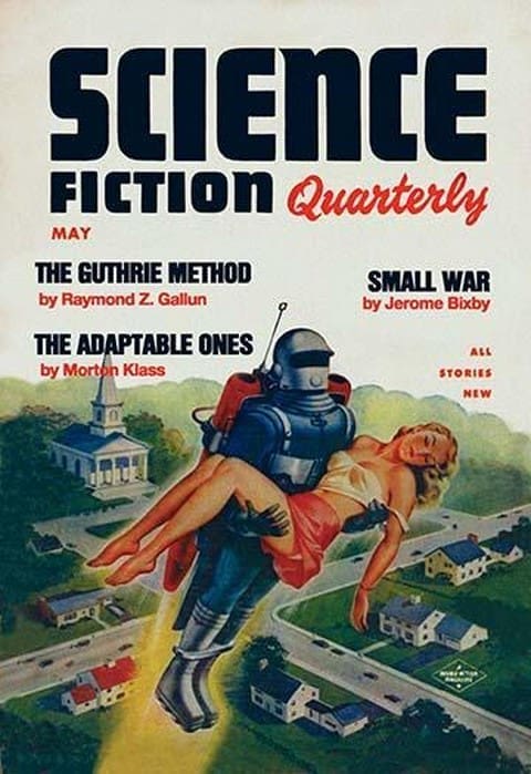 Science Fiction Quarterly: Rocket Man Kidnaps Woman - Art Print