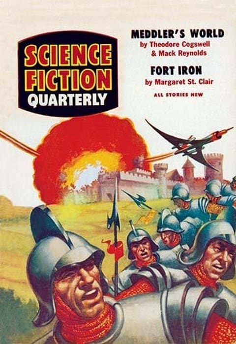 Science Fiction Quarterly: Spaceship Attack on Medieval Fortress - Art Print