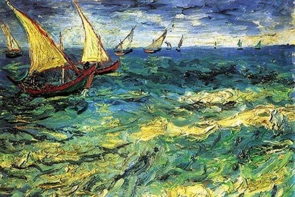 Seascape with Sailboats by Vincent van Gogh - Art Print