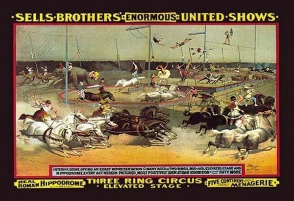 Sells Brothers' Enormous United Shows: Three Ring Circus - Art Print