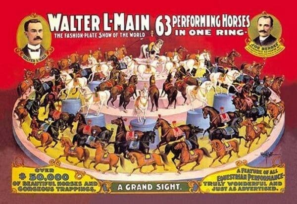 Sixty-Three Performing Horses in One Ring: Walter L. Main Shows - Art Print