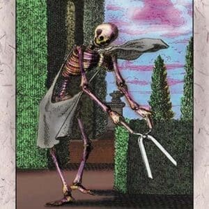 Skeleton Trimming a Hedge - Art Print