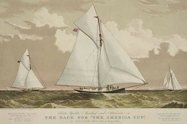 Sloop yachts Mischief and Atalanta in the race for 'The America Cup' - Art Print