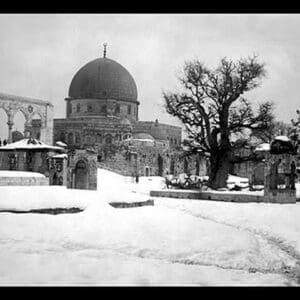 Snow in Jerusalem at the Mosque - Art Print