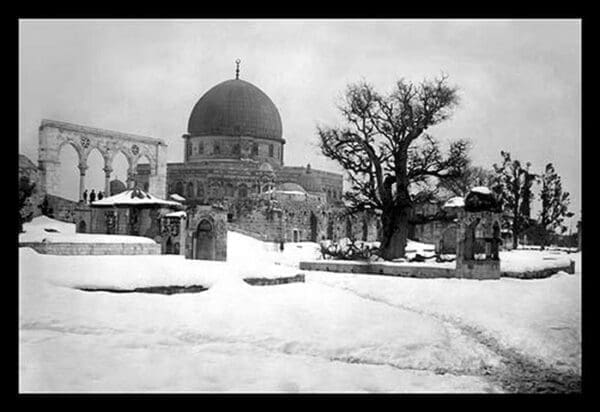 Snow in Jerusalem at the Mosque - Art Print