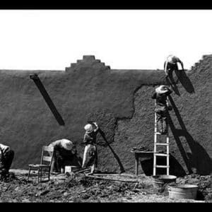 Spanish-American Women Replastering an Adobe House by Russell Lee - Art Print