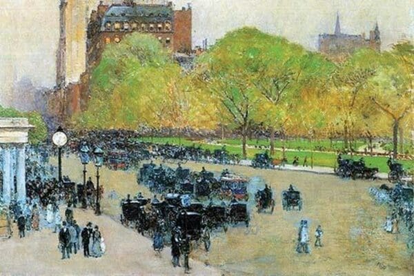 Spring morning in the heart of Manhattan by Frederick Childe Hassam - Art Print