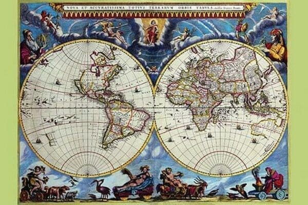 Stereographic Map of the World - Theatrum Orbis Terrarum by Joan Blaeu - Art Print