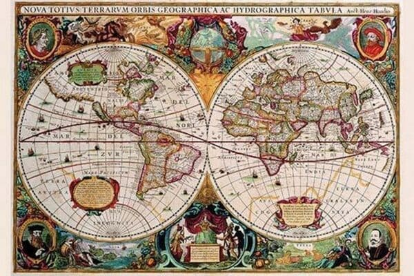 Stereographic Map of the World by Jodocus Hondius - Art Print