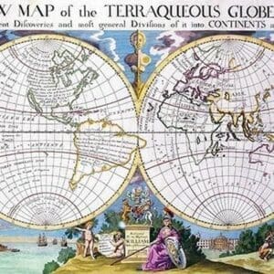 Stereographic Projection of the World with Latitude and Longitudinal lines by Edward Wells - Art Print