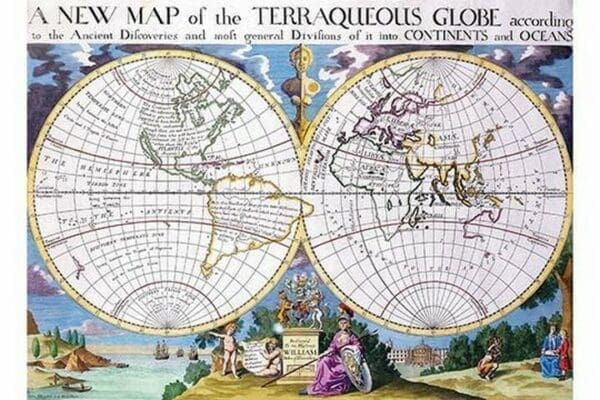 Stereographic Projection of the World with Latitude and Longitudinal lines by Edward Wells - Art Print