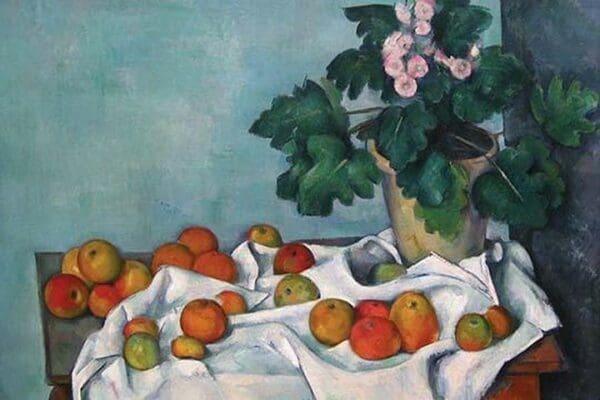 Still Life with Apples & A Pot of Primroses by Paul Cezanne - Art Print