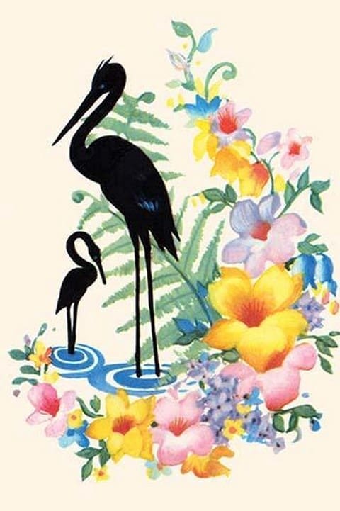 Storks and Flowers - Art Print