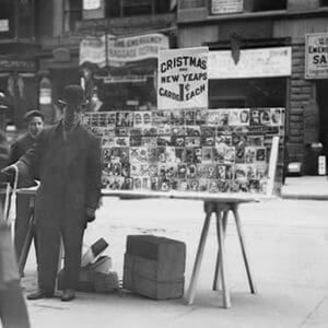 Street Vendor Sells Christmas & New Years Cards of New York Street - Art Print