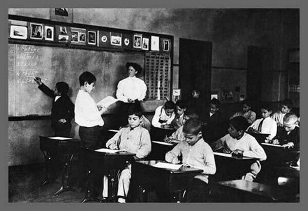 Students and Teacher in Public School Classroom - Art Print