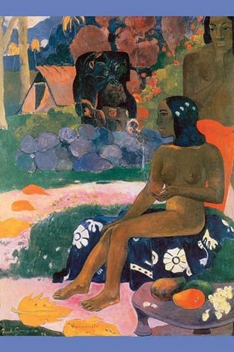 Tahitian Girl nude sits on fabric by Paul Gauguin - Art Print