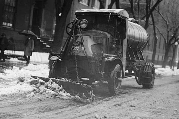 Tank Truck with Snow Plow Cleans the Streets - Art Print