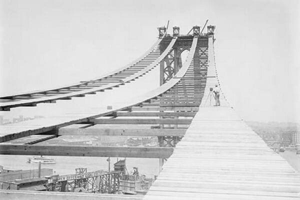 Temporary foot path atop Manhattan Bridge