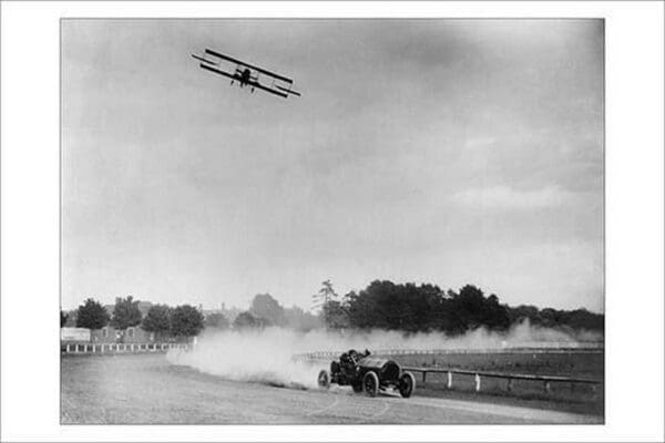 The Airplane races the Automobile - Art Print