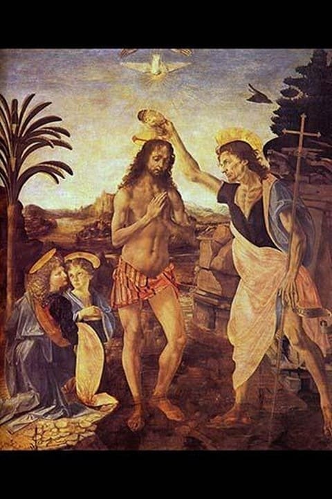 The Baptism of Christ - by Andrea de Verrocchio and Leonardo da Vinci - Art Print