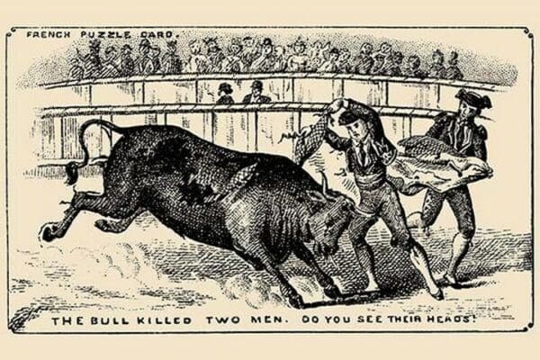 The Bull Killed Two Men. Do you see their heads? by Theo Leonhardt & Son - Art Print