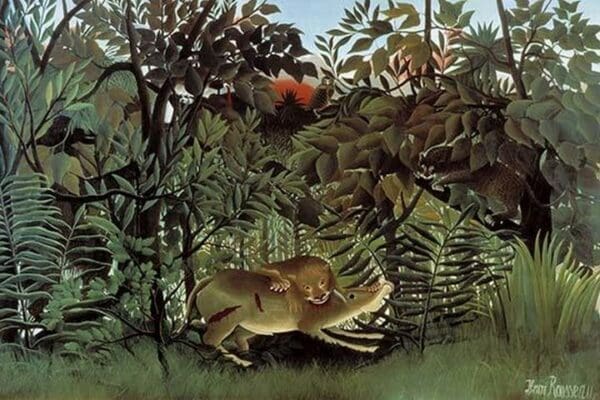 The Hungry Lion Throws itself on the Antelope by Henri Rousseau - Art Print